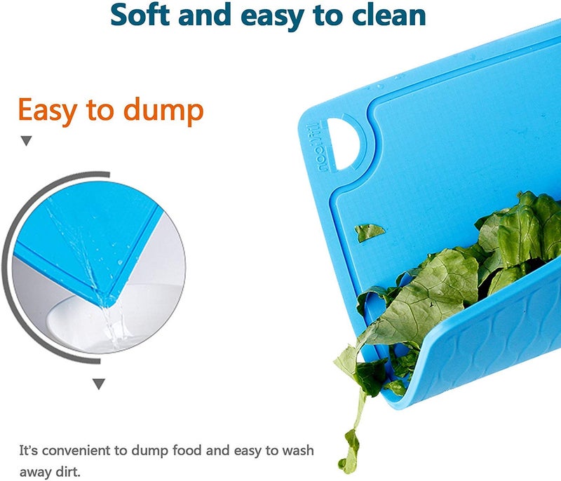 Liflicon Silicone Thick Cutting Boards Mats Set of 3pcs Foldable & Flexible Design Juice Grooves Easy Grip Handle Dishwasher Safe for Kitchen,BPA free Chif-Blue - Image 3